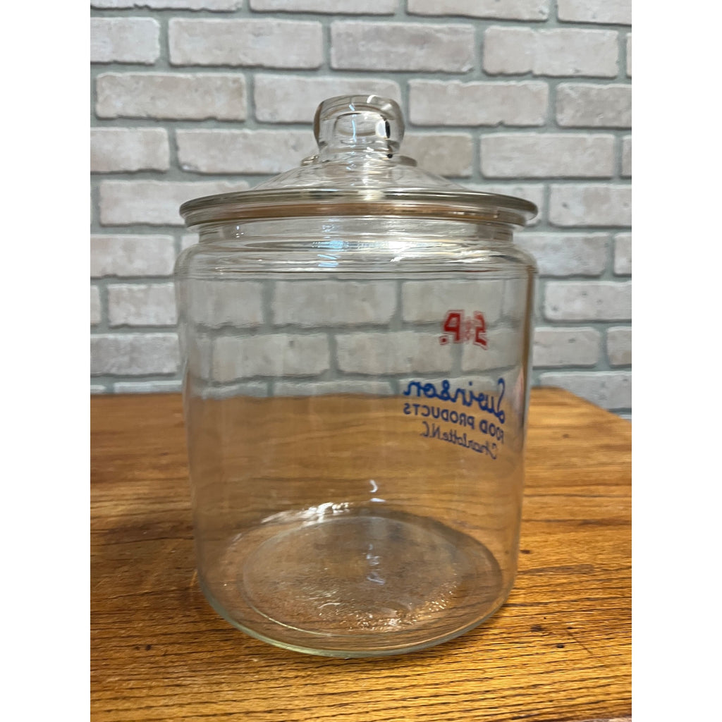 Vintage S & P Swinson Food Products Countertop Cracker Glass Jar 8" Advertising