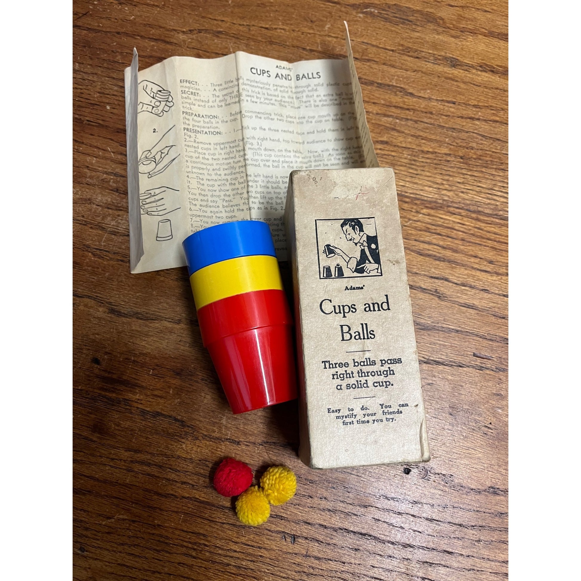 Vintage Adams’ Cups and Balls Magic Trick in Original Box Game Surprise Joke
