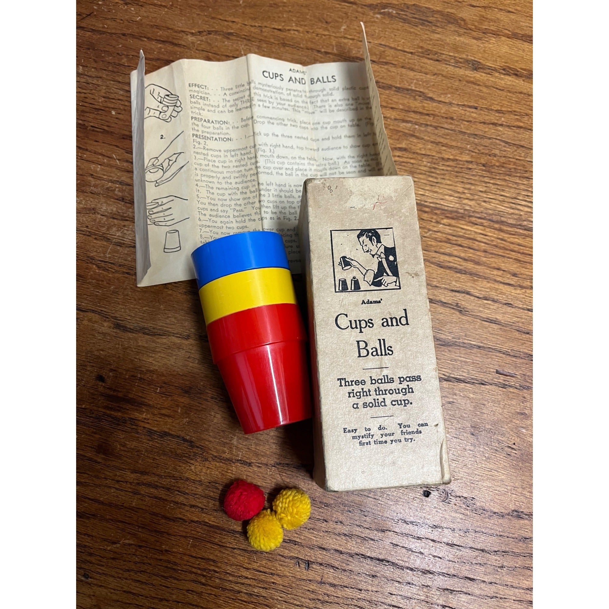 Vintage Adams’ Cups and Balls Magic Trick in Original Box Game Surprise Joke
