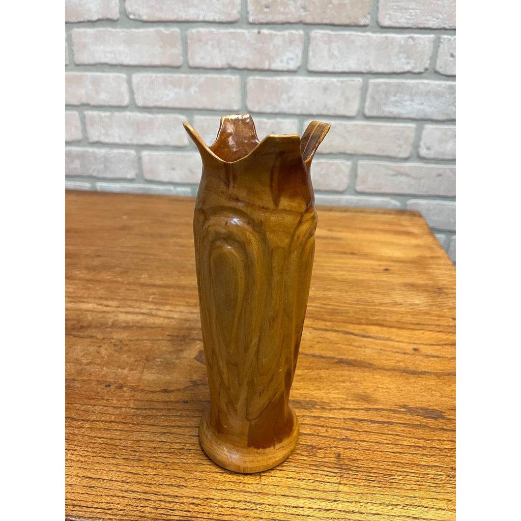 Vintage Mid-Century Hand Turned Carved Applewood Flower Vase 9"