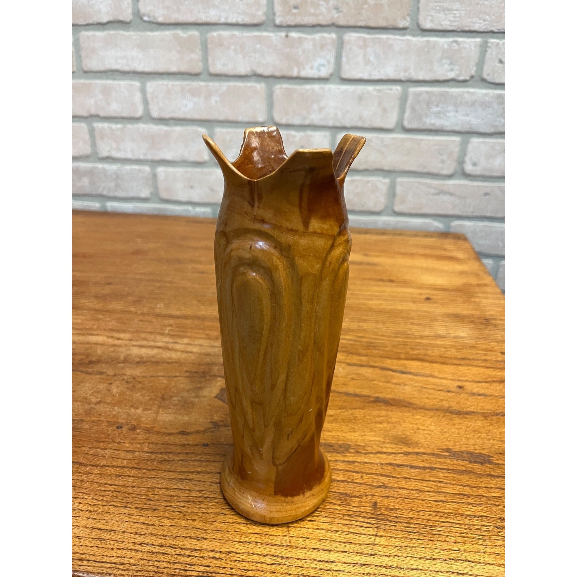 Vintage Mid-Century Hand Turned Carved Applewood Flower Vase 9"