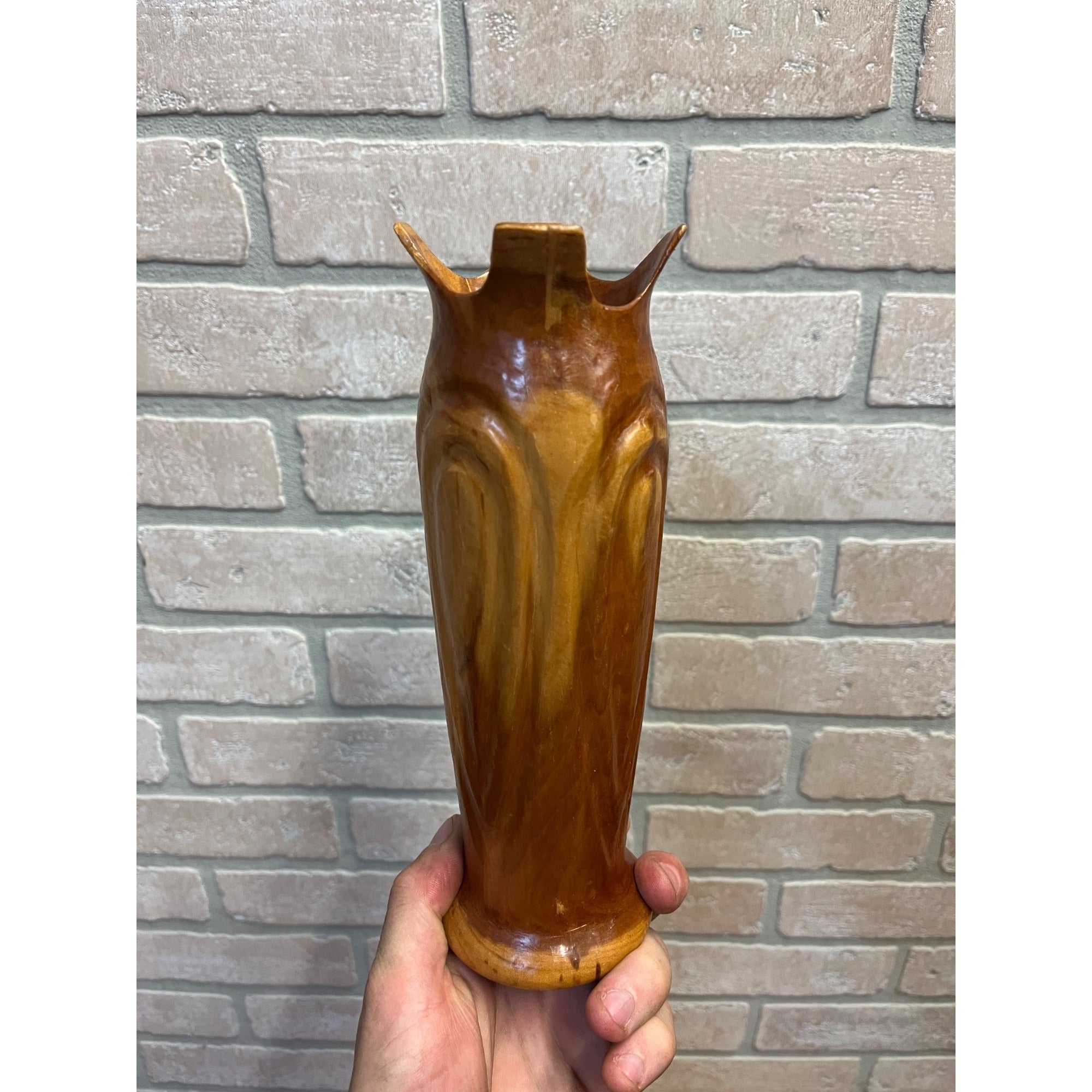 Vintage Mid-Century Hand Turned Carved Applewood Flower Vase 9"