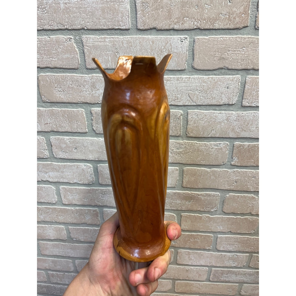 Vintage Mid-Century Hand Turned Carved Applewood Flower Vase 9"