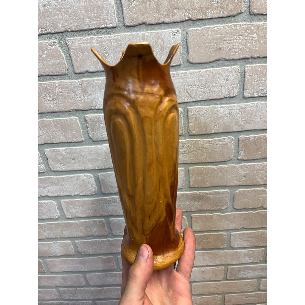 Vintage Mid-Century Hand Turned Carved Applewood Flower Vase 9"