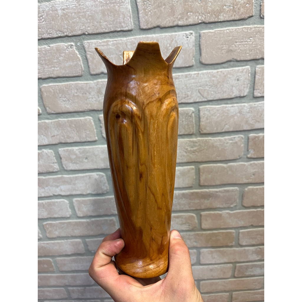 Vintage Mid-Century Hand Turned Carved Applewood Flower Vase 9"
