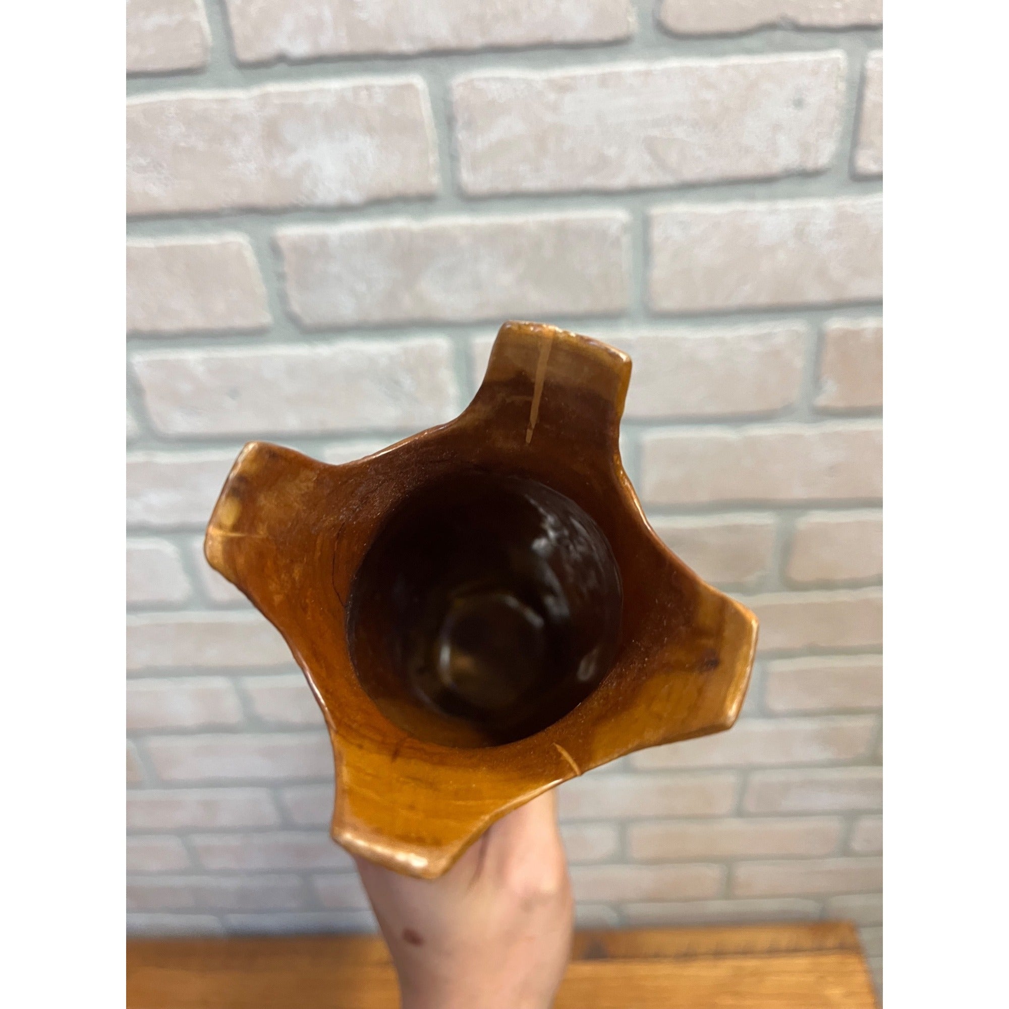 Vintage Mid-Century Hand Turned Carved Applewood Flower Vase 9"