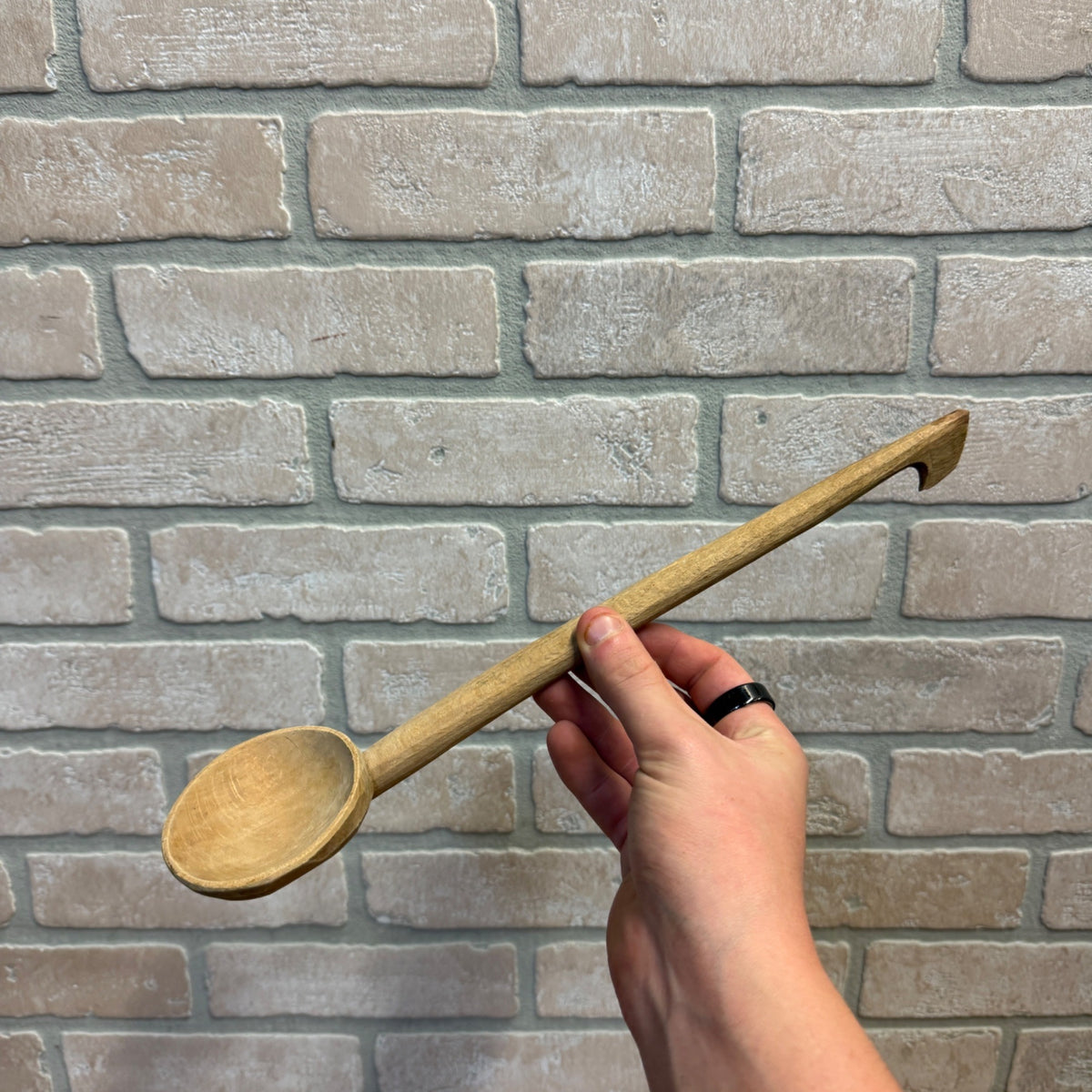 Vintage Hand-Carved Wooden Spoon With Curved End for Hanging Primitive Kitchen Decor