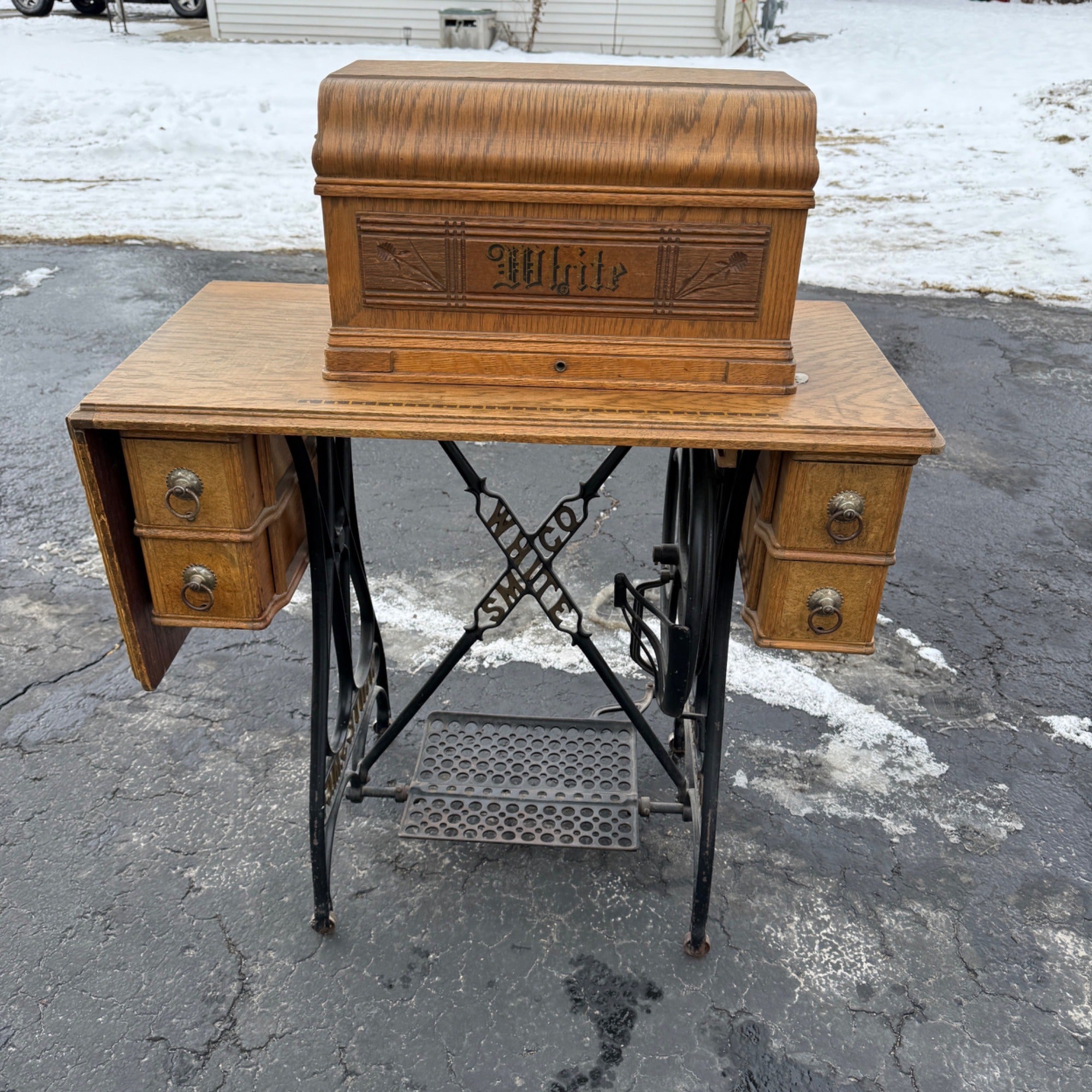 Antique White Sewing Machine Co Cabinet w/ Base As- Is