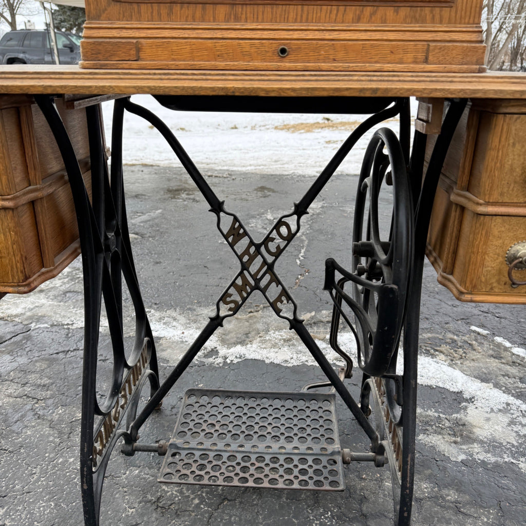 Antique White Sewing Machine Co Cabinet w/ Base As- Is