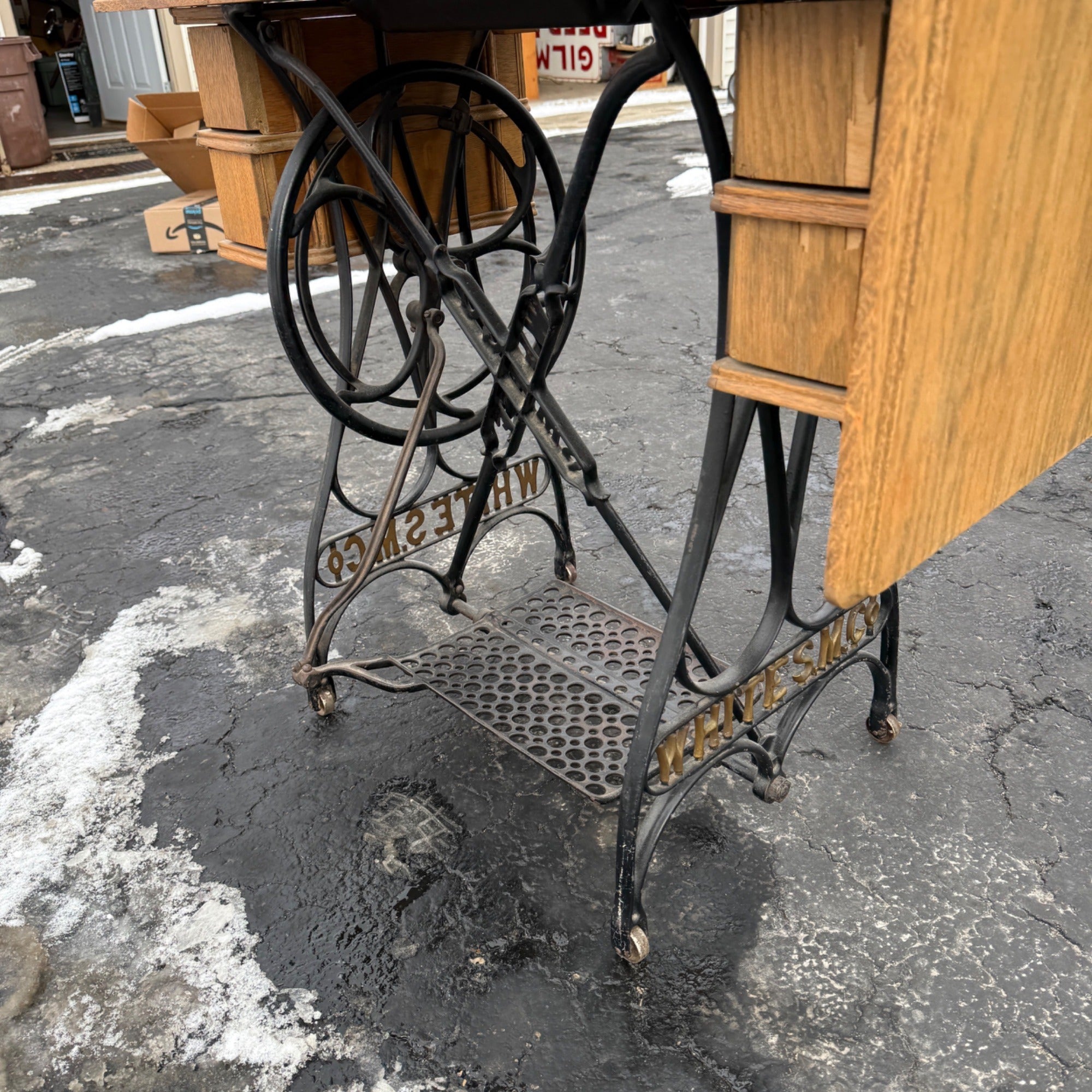 Antique White Sewing Machine Co Cabinet w/ Base As- Is