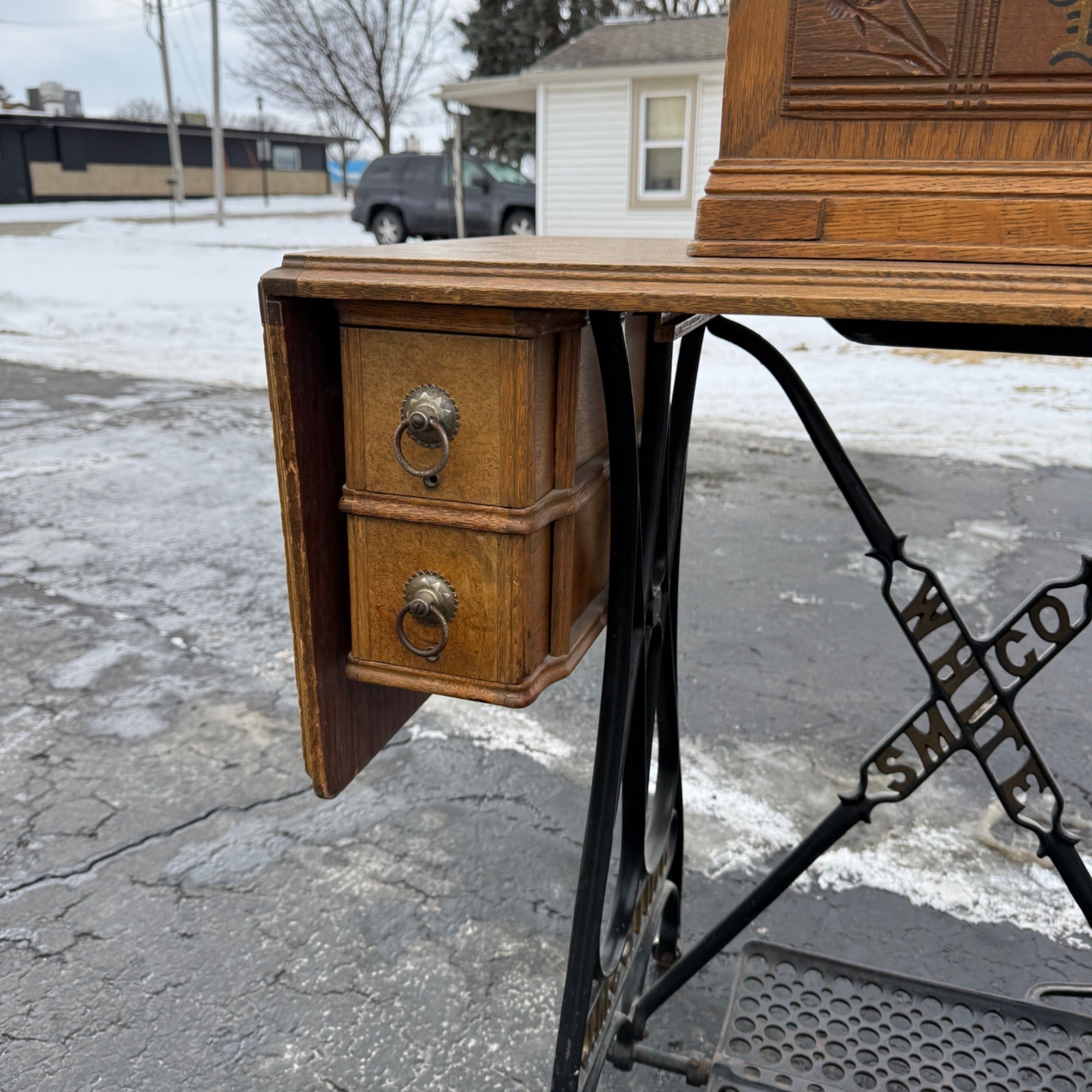 Antique White Sewing Machine Co Cabinet w/ Base As- Is