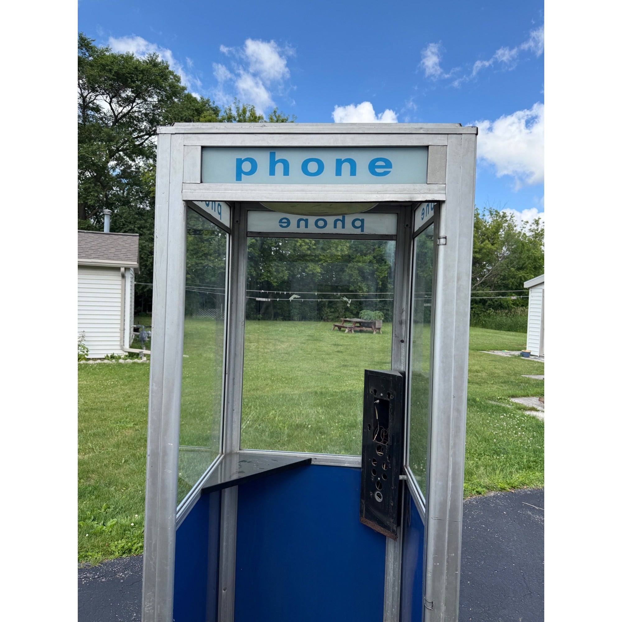Vintage Chicago Phone Booth Blue and Silver Metal Side Panels  - No Phone