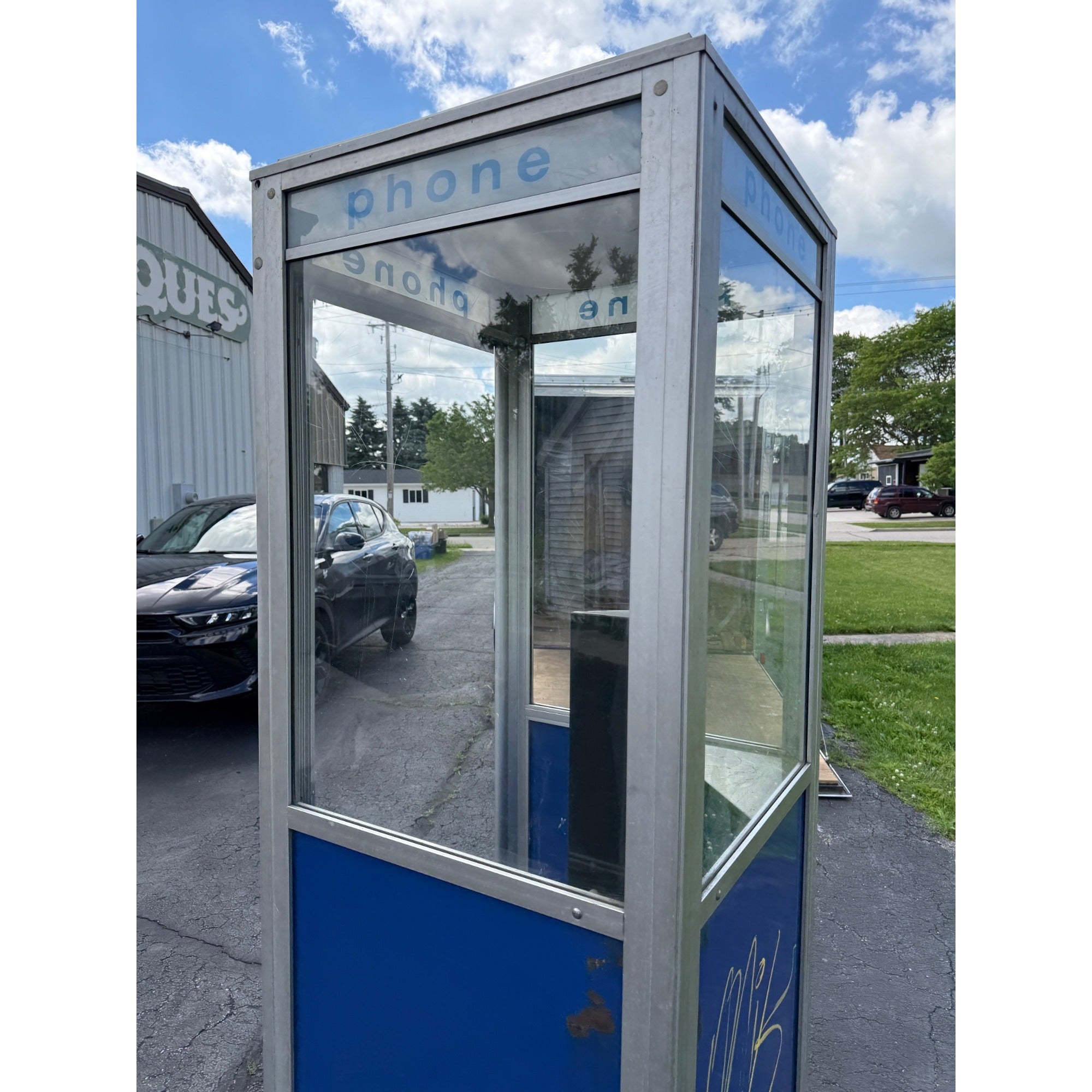 Vintage Chicago Phone Booth Blue and Silver Metal Side Panels  - No Phone