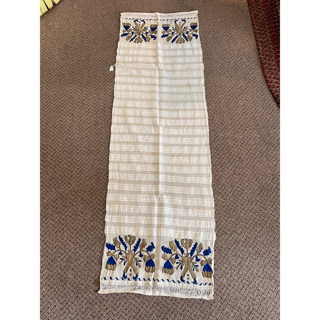 Antique Hand Embroidered Linen Table Runner Arts & Crafts Folk Art Floral William Morris