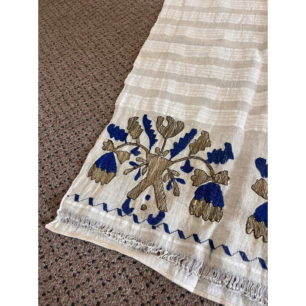 Antique Hand Embroidered Linen Table Runner Arts & Crafts Folk Art Floral William Morris