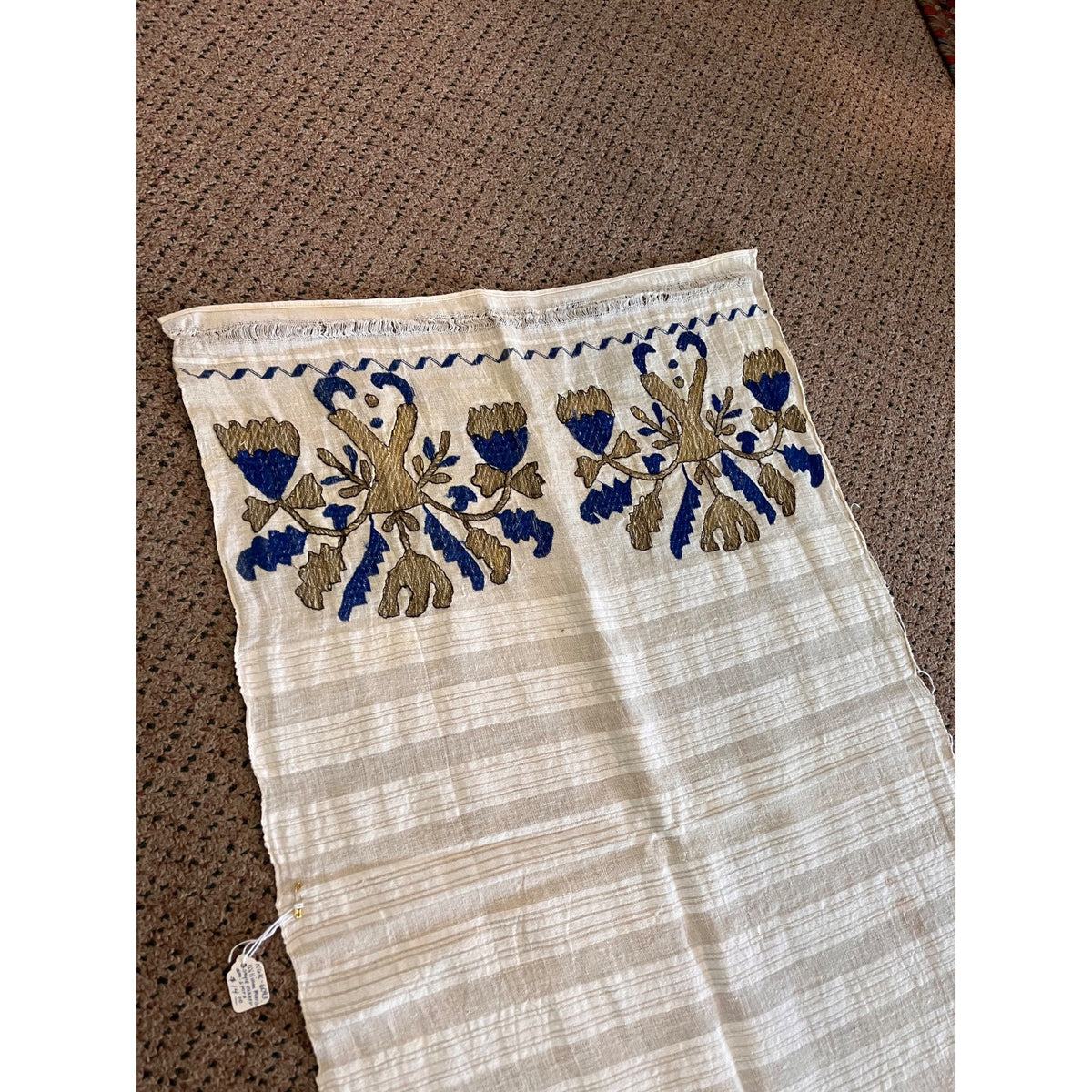 Antique Hand Embroidered Linen Table Runner Arts & Crafts Folk Art Floral William Morris