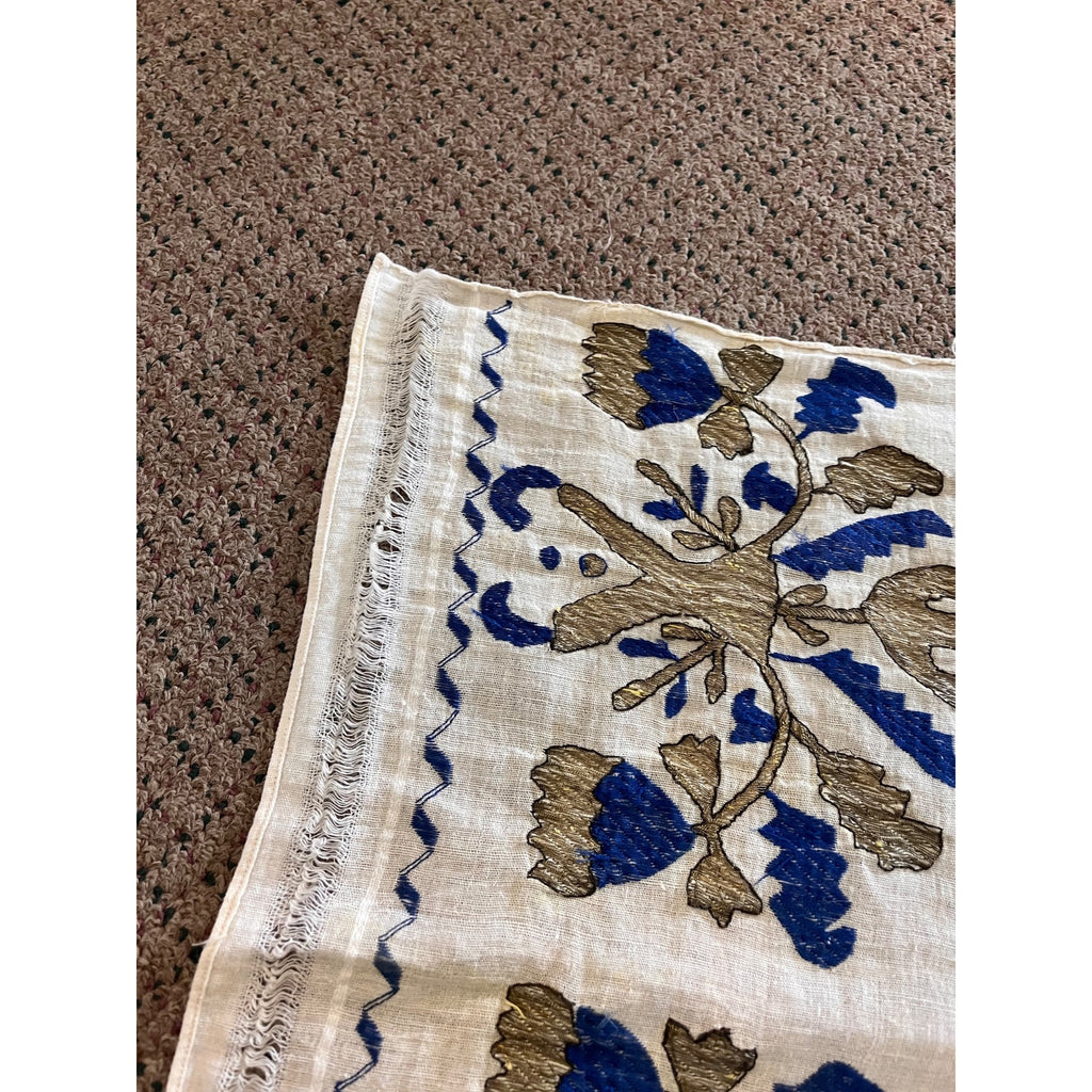Antique Hand Embroidered Linen Table Runner Arts & Crafts Folk Art Floral William Morris