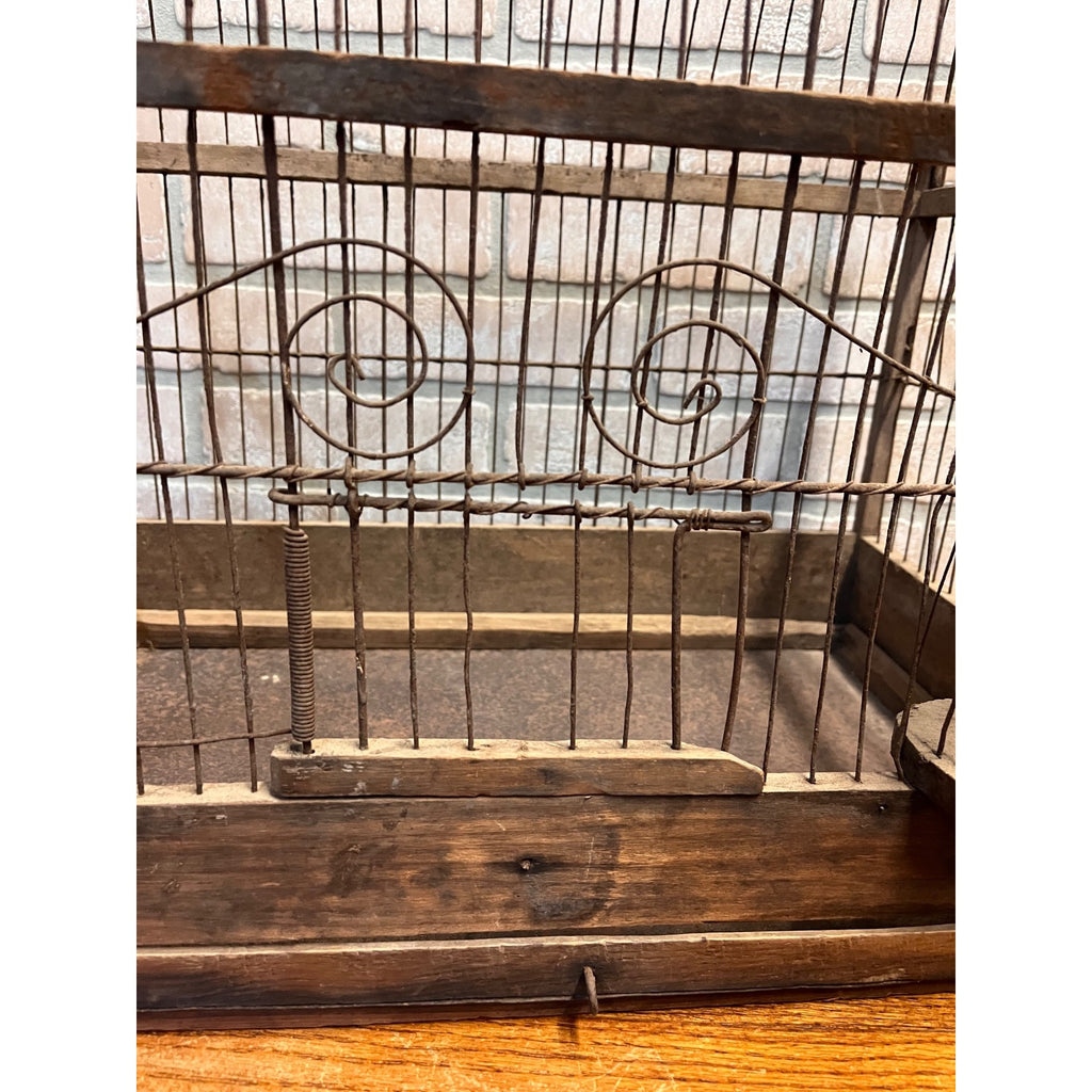 Antique Victorian Dome-Top Birdcage Wood Metal Wire Rustic Primitive Decor