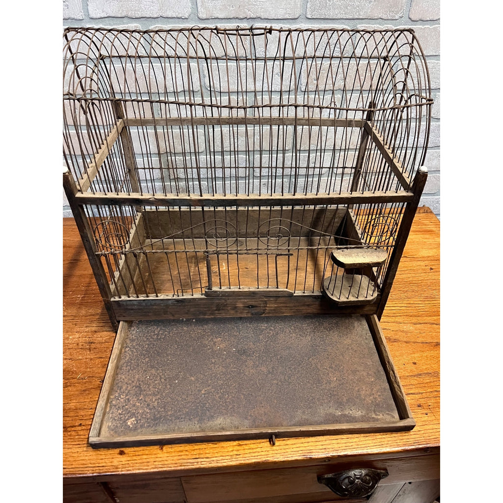 Antique Victorian Dome-Top Birdcage Wood Metal Wire Rustic Primitive Decor