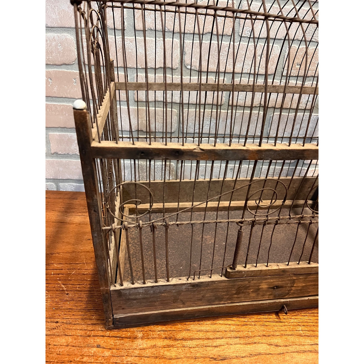 Antique Victorian Dome-Top Birdcage Wood Metal Wire Rustic Primitive Decor