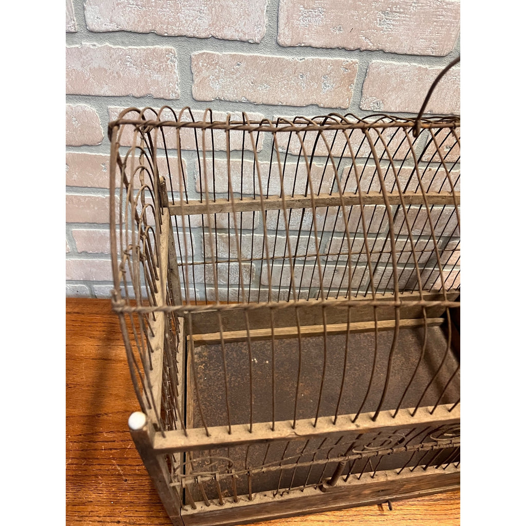 Antique Victorian Dome-Top Birdcage Wood Metal Wire Rustic Primitive Decor