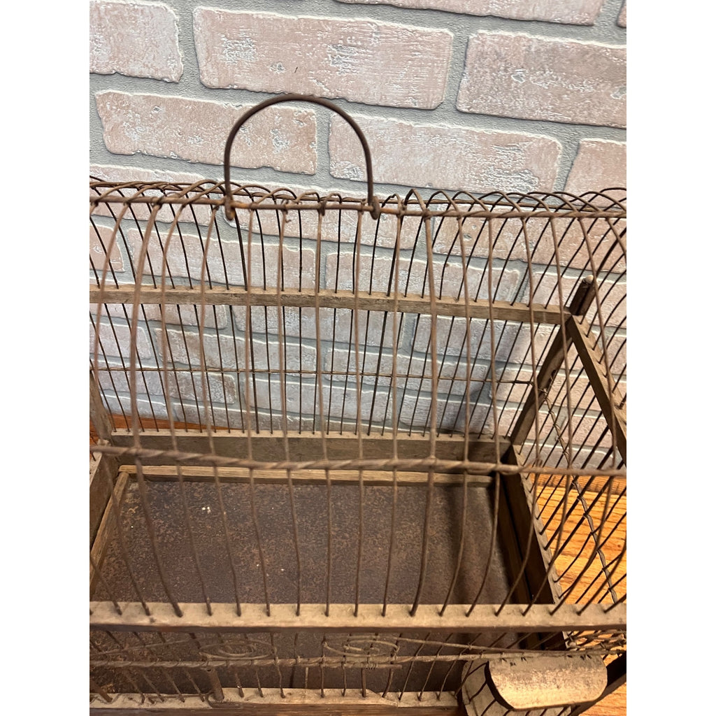Antique Victorian Dome-Top Birdcage Wood Metal Wire Rustic Primitive Decor