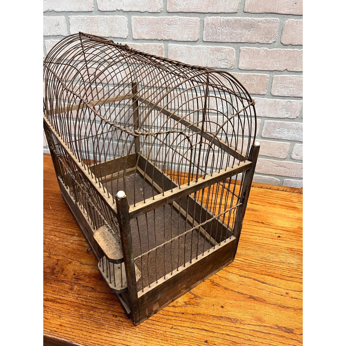 Antique Victorian Dome-Top Birdcage Wood Metal Wire Rustic Primitive Decor
