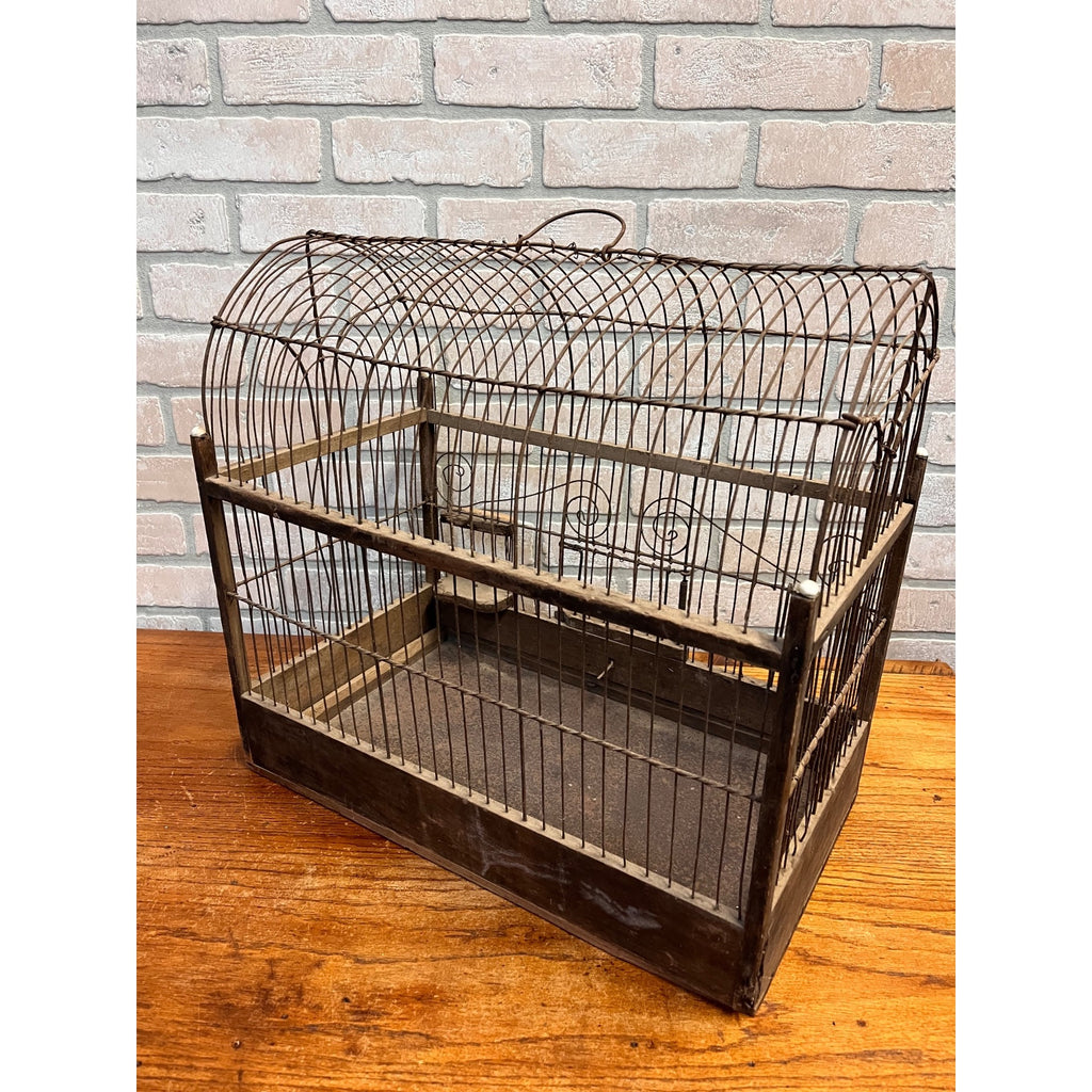 Antique Victorian Dome-Top Birdcage Wood Metal Wire Rustic Primitive Decor