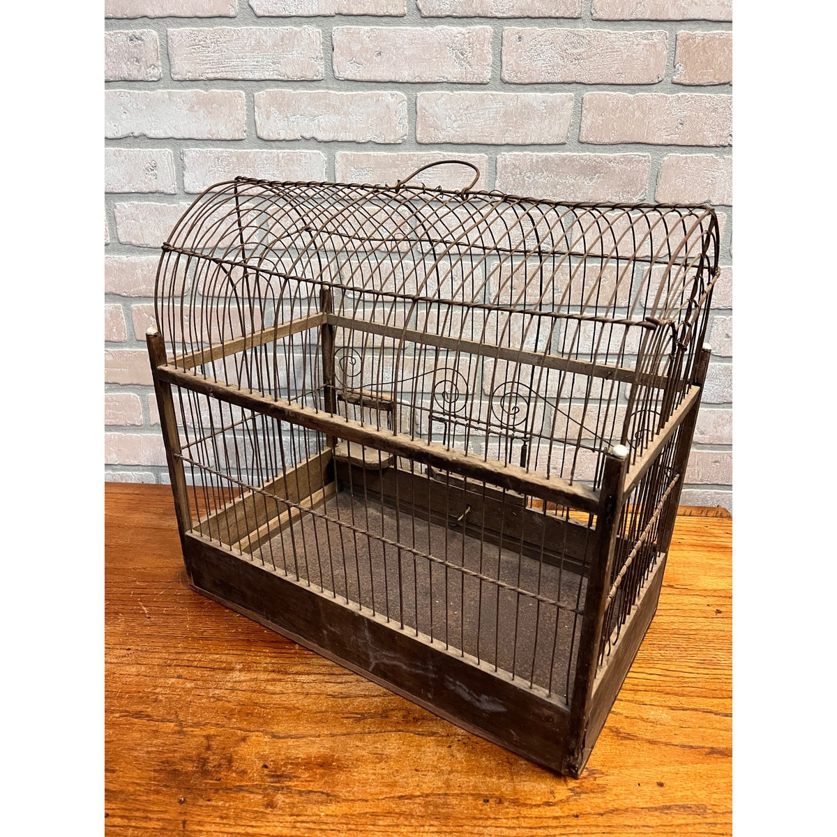 Antique Victorian Dome-Top Birdcage Wood Metal Wire Rustic Primitive Decor