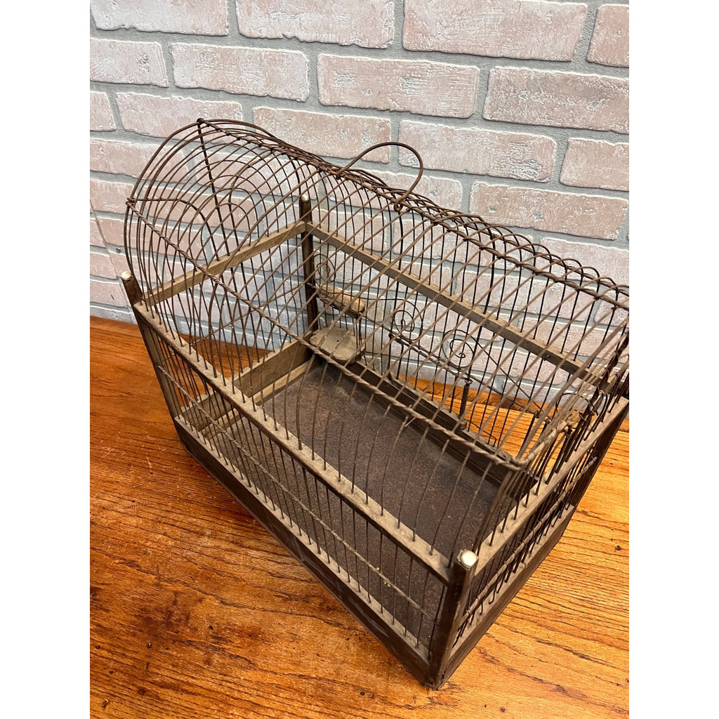 Antique Victorian Dome-Top Birdcage Wood Metal Wire Rustic Primitive Decor