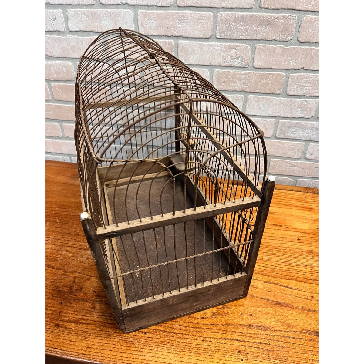Antique Victorian Dome-Top Birdcage Wood Metal Wire Rustic Primitive Decor