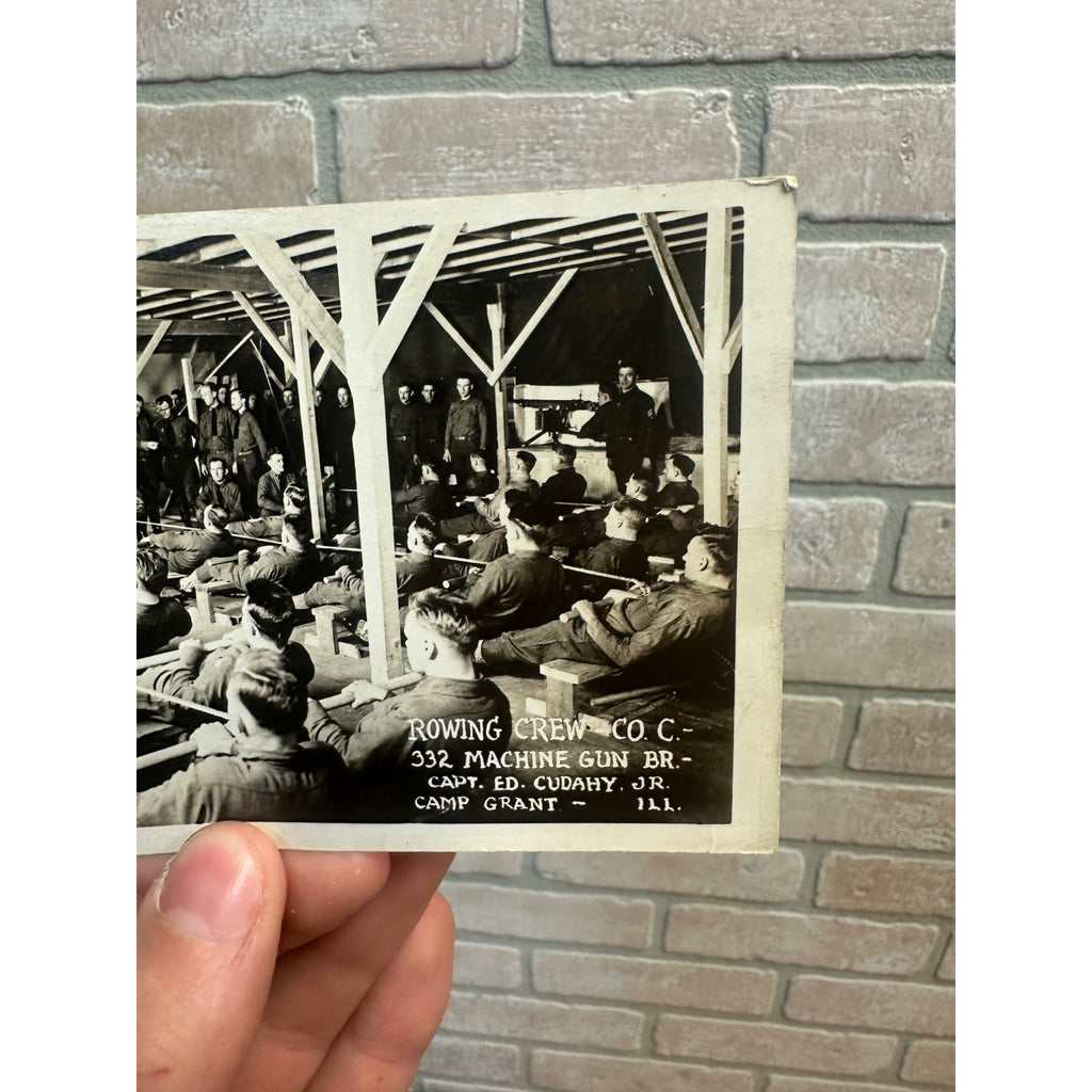 Vintage WW1 Camp Grant Postcard WWI US Army Rowing Crew 332 Machine Gun Brigade