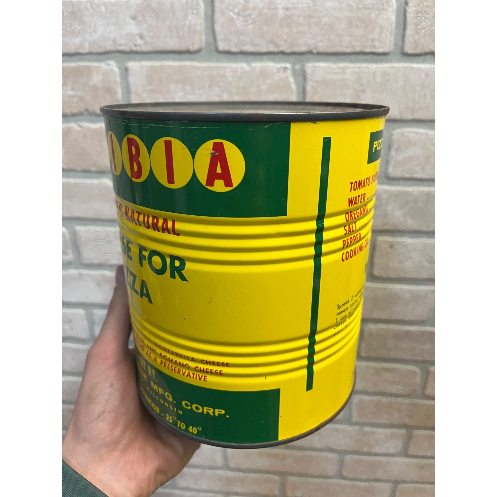 Vintage Tolibia Shredded Cheese for Pizza Advertising Tin Metal Can Kitchen Decor