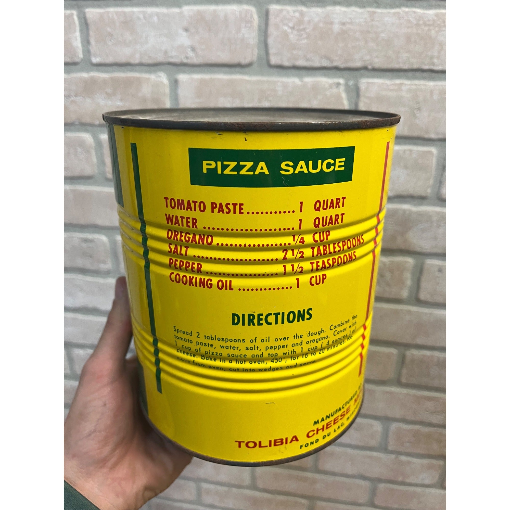 Vintage Tolibia Shredded Cheese for Pizza Advertising Tin Metal Can Kitchen Decor