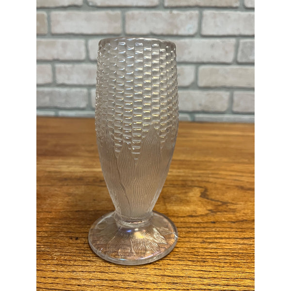 Original Vintage Northwood White Carnival Glass Corn Vase Iridescent Clear 6.5"