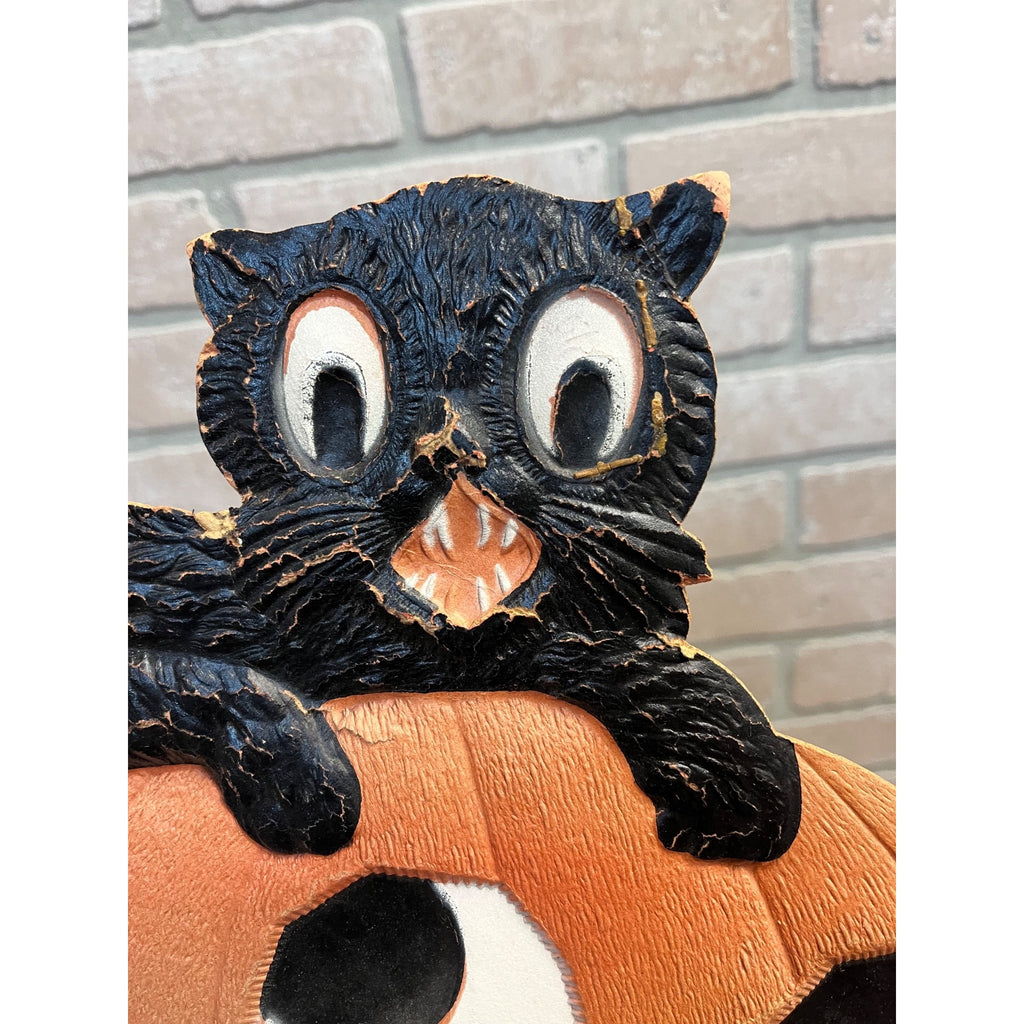 Antique 1920s German Halloween Diecut Black Cat & JOL Large Wall Decor 14"