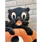 Antique 1920s German Halloween Diecut Black Cat & JOL Large Wall Decor 14"