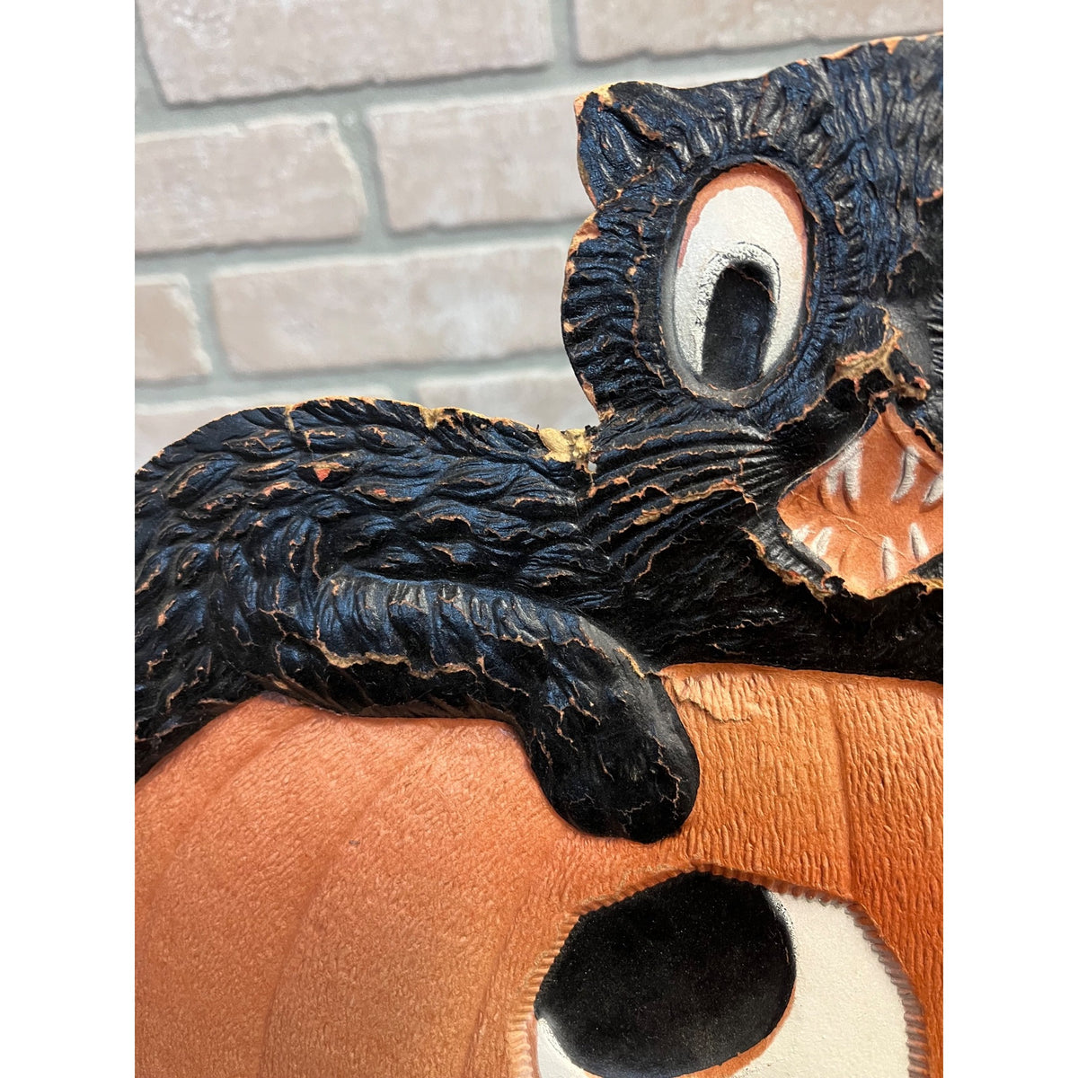 Antique 1920s German Halloween Diecut Black Cat & JOL Large Wall Decor 14"