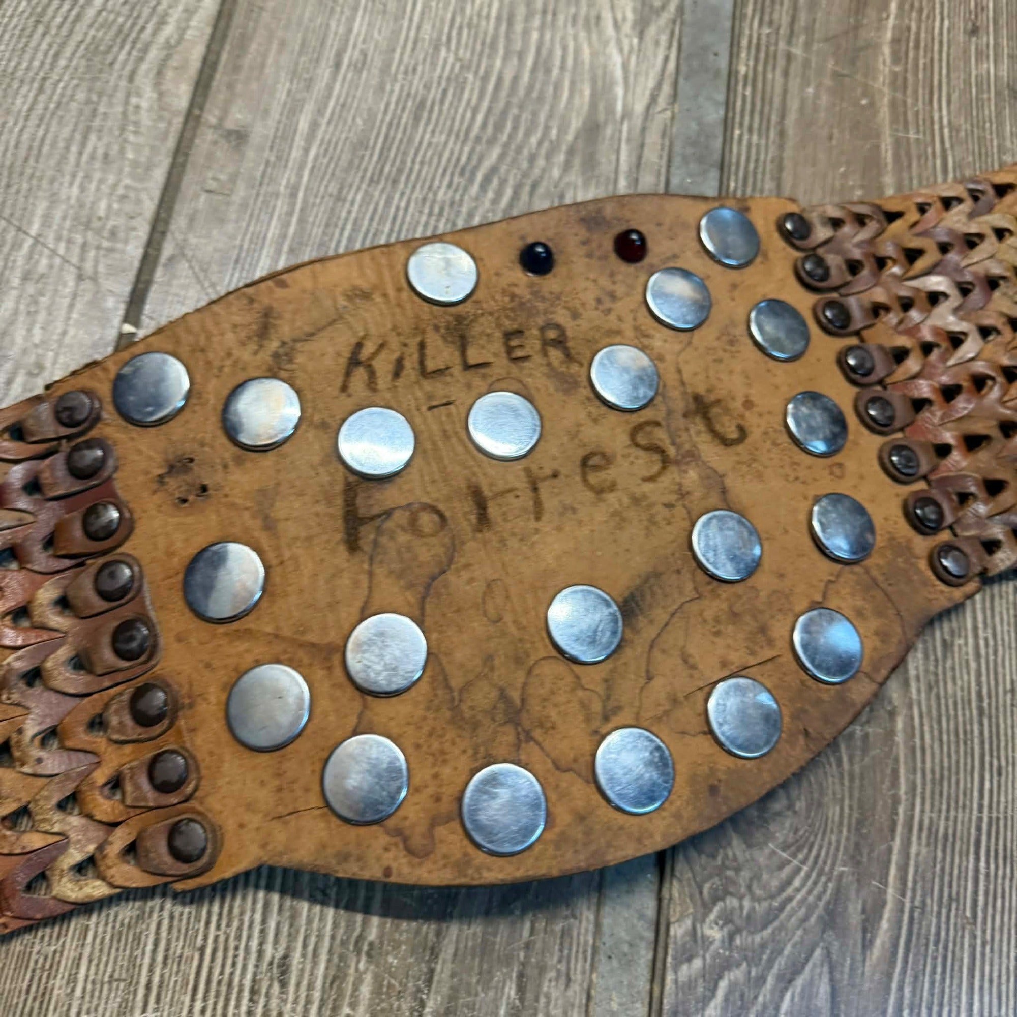 Original Vintage 1930s Leather Motorcycle Kidney Belts Folk Art Americana Garage