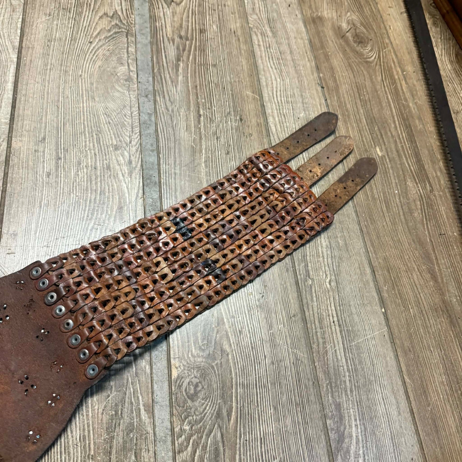 Original Vintage 1930s Leather Motorcycle Kidney Belts Folk Art Americana Garage