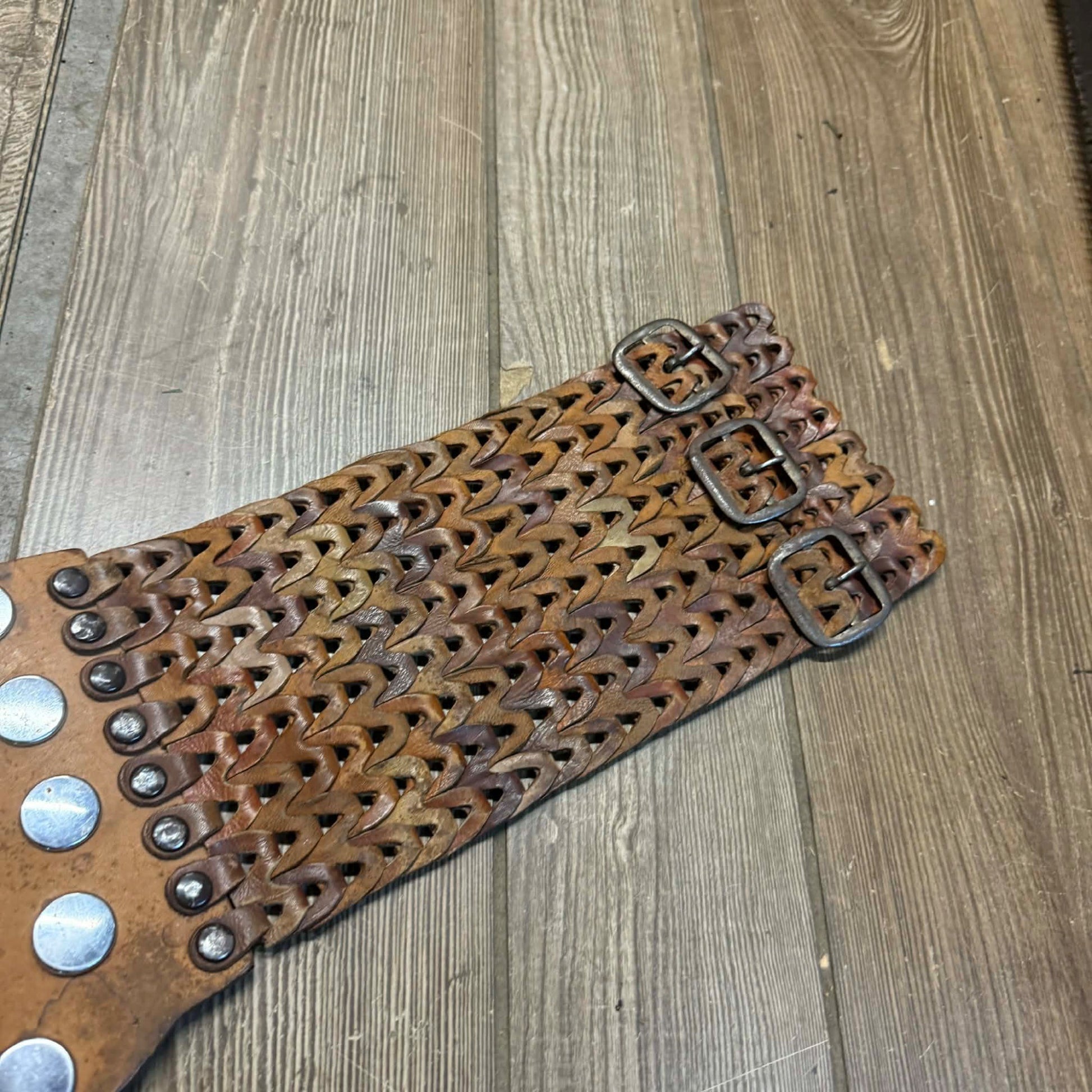 Original Vintage 1930s Leather Motorcycle Kidney Belts Folk Art Americana Garage