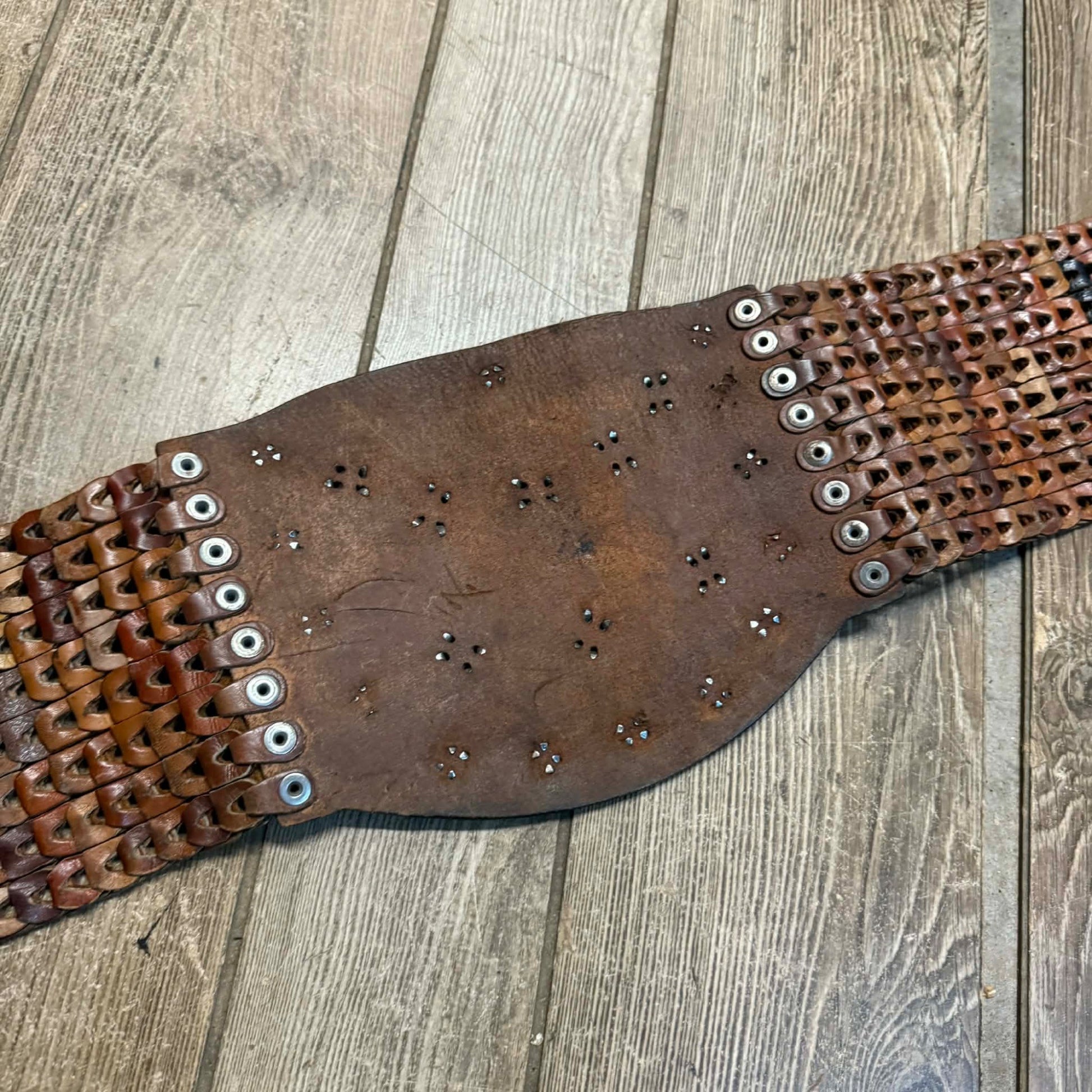 Original Vintage 1930s Leather Motorcycle Kidney Belts Folk Art Americana Garage