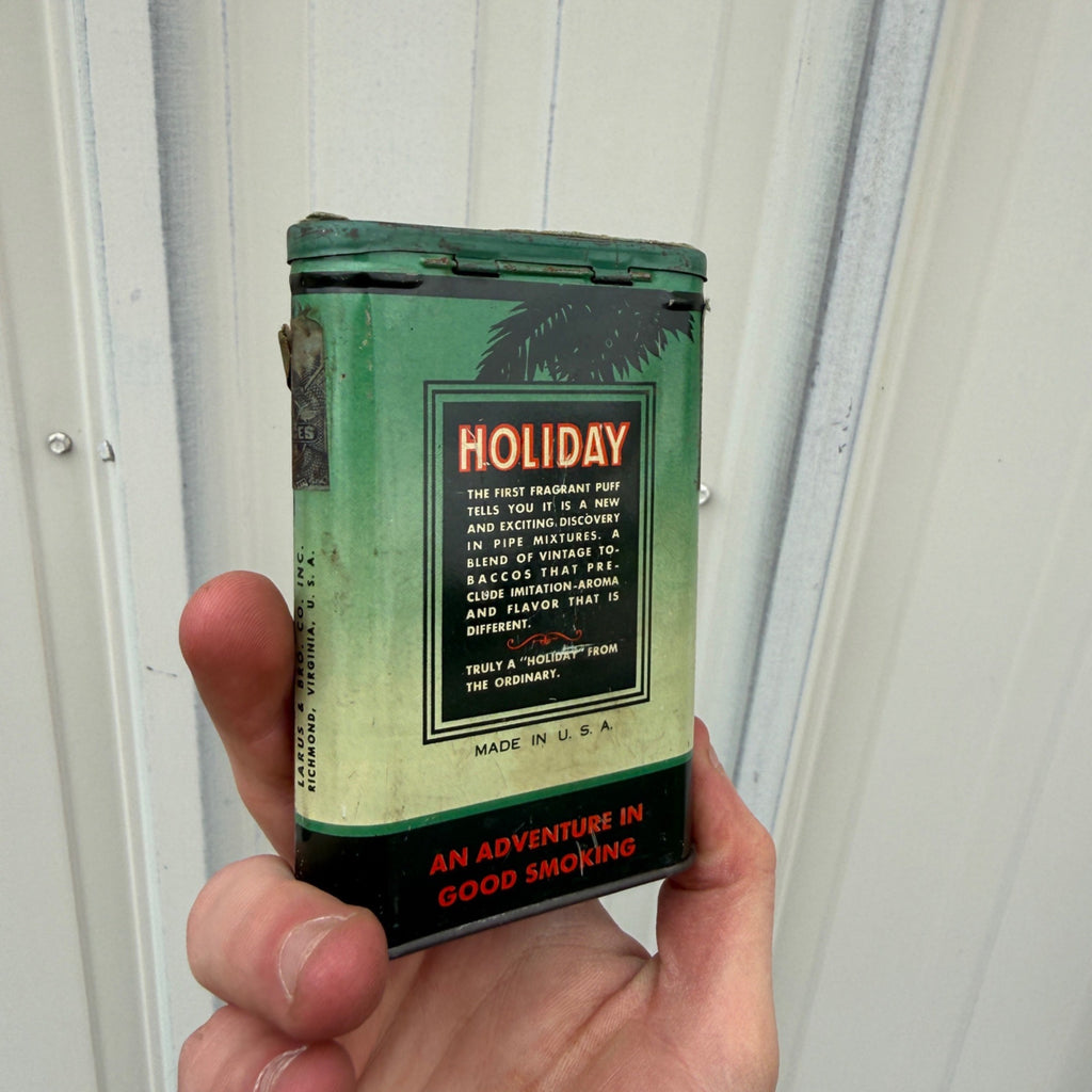 Vintage Holiday Smoking Tobacco Empty Vertical Pocket Tin Advertising Cigarettes