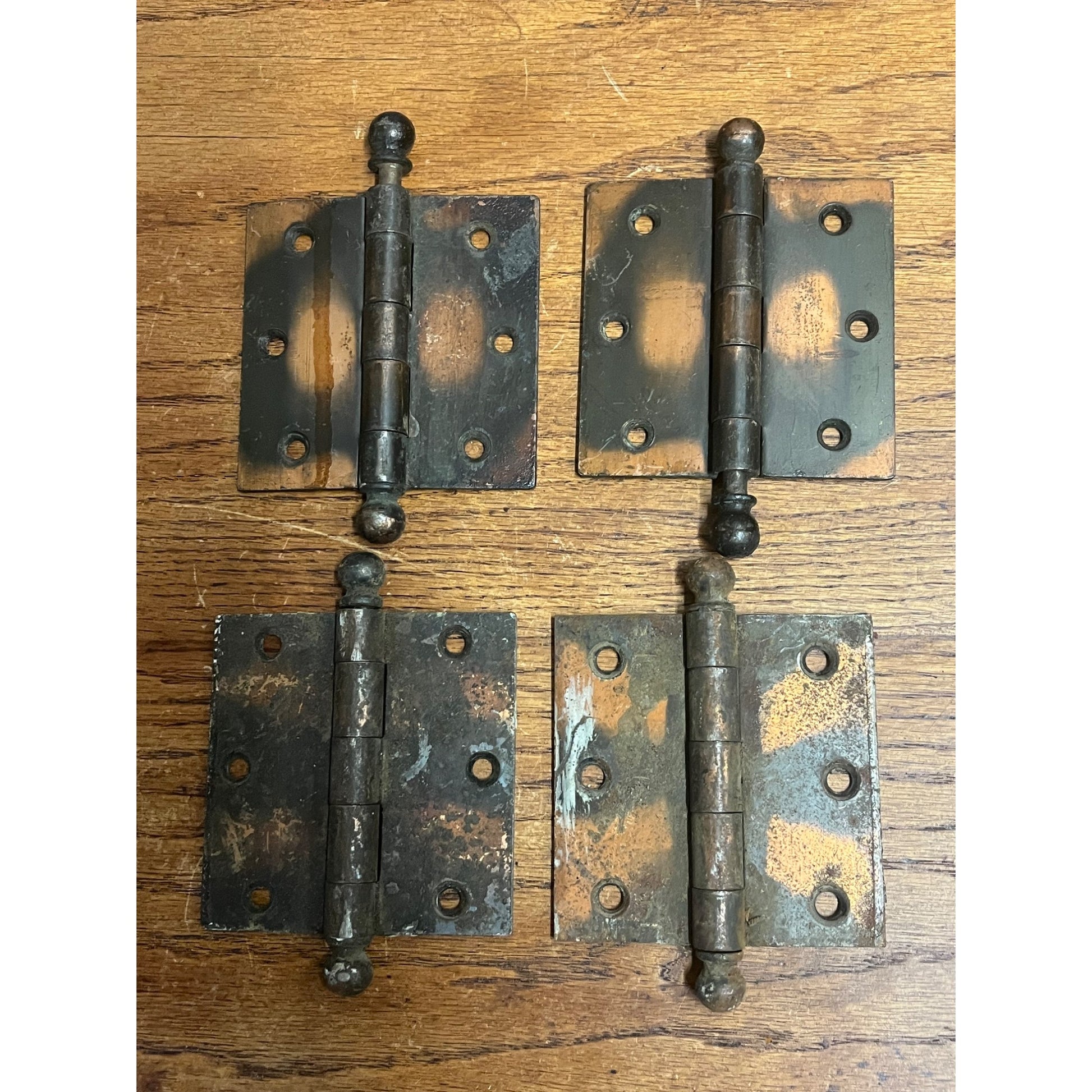 Antique Vintage Set (4) Door Plates Japanned Metal Finish 3.5" x 3.5" McKinney