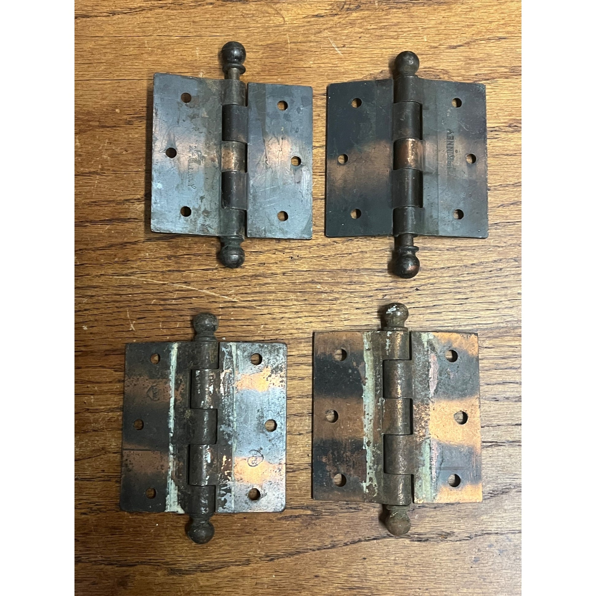 Antique Vintage Set (4) Door Plates Japanned Metal Finish 3.5" x 3.5" McKinney