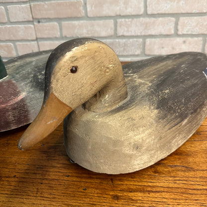 Vintage Pair Herters Mallards Drakes Hen Oversized Duck Decoys Set Fine Balsa