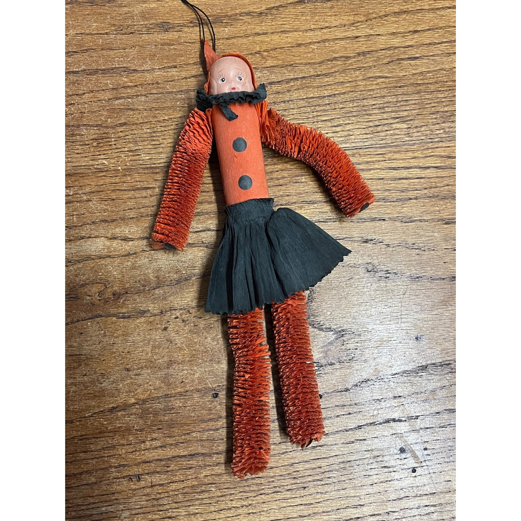 Vintage Halloween 11" Hanging Crepe Paper Doll Party Favor C.A. Reed Celluloid