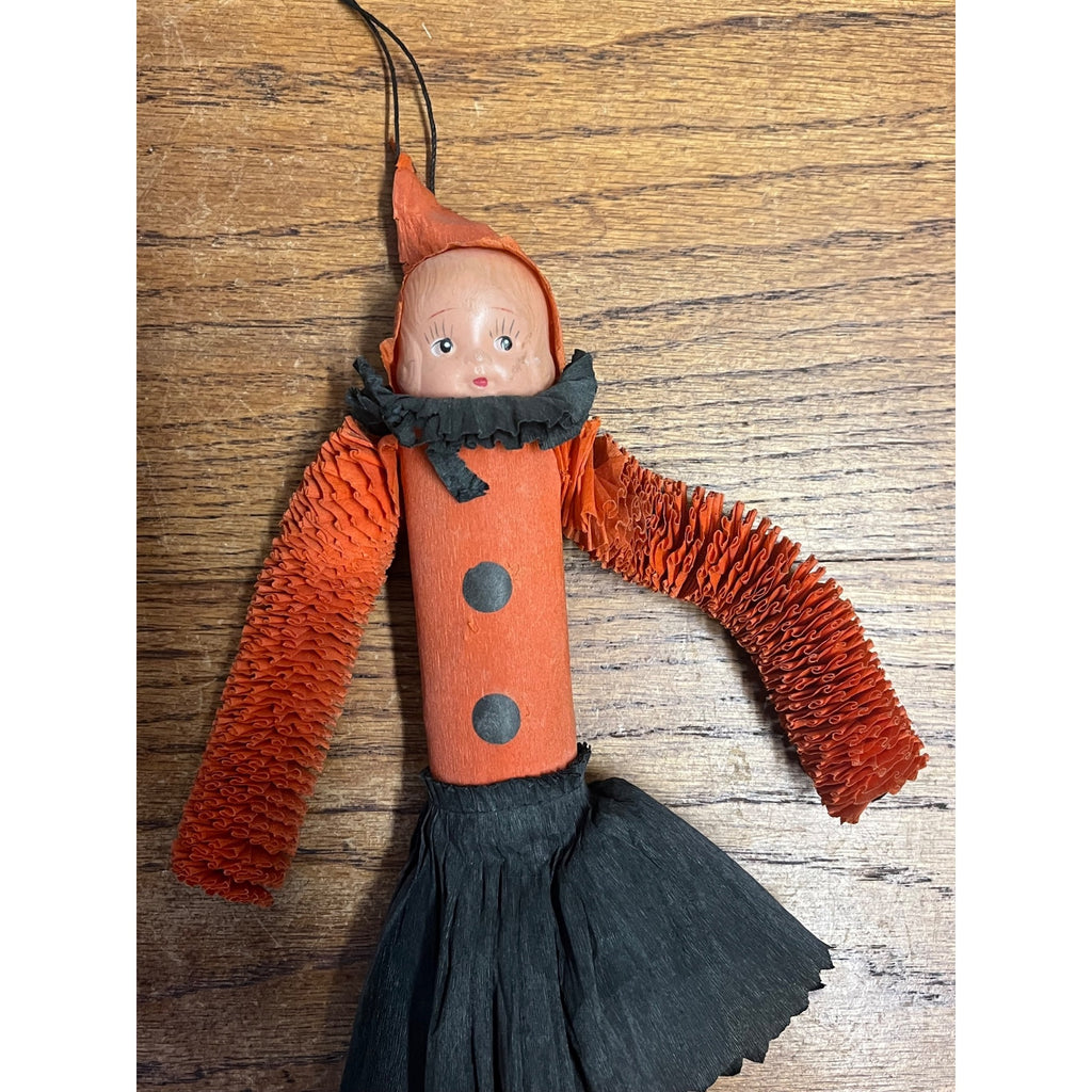 Vintage Halloween 11" Hanging Crepe Paper Doll Party Favor C.A. Reed Celluloid