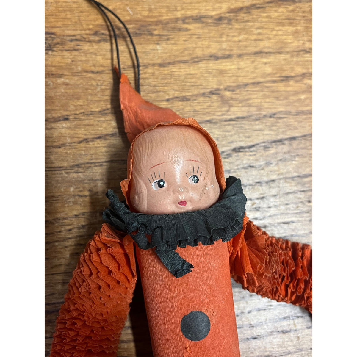 Vintage Halloween 11" Hanging Crepe Paper Doll Party Favor C.A. Reed Celluloid