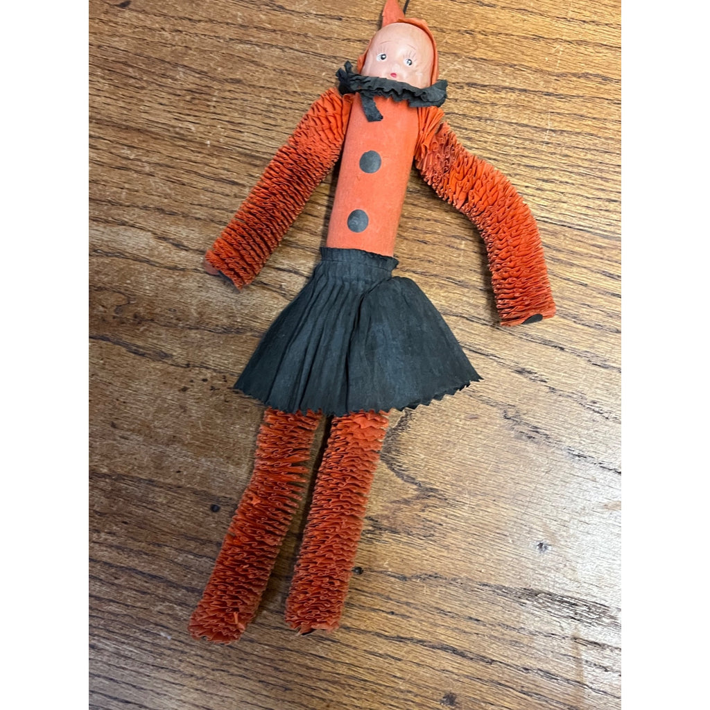 Vintage Halloween 11" Hanging Crepe Paper Doll Party Favor C.A. Reed Celluloid